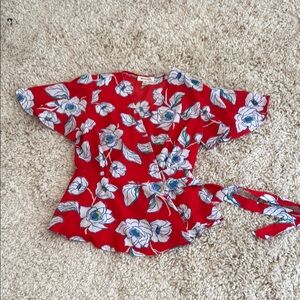 Monteau Red Floral Blouse